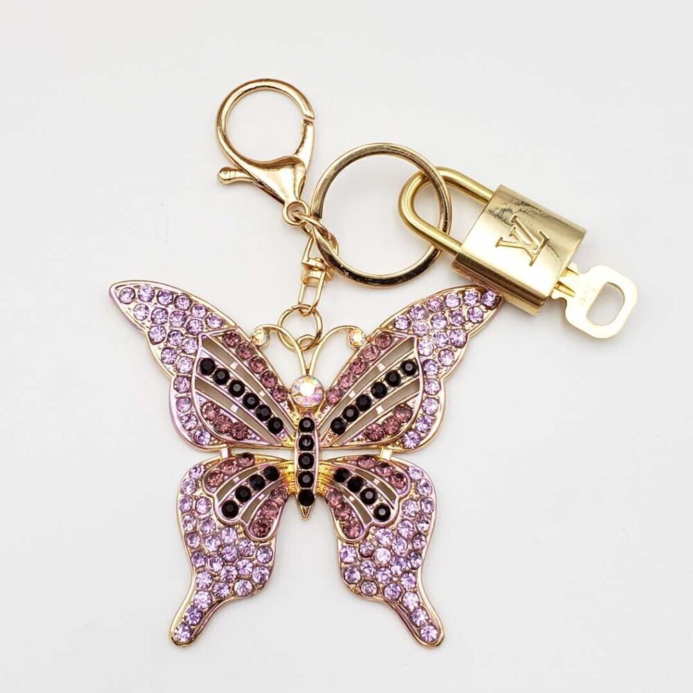 LV Authentic Gold Padlock 🔒 Key Set w/ Unbranded Butterfly Keychain Charm